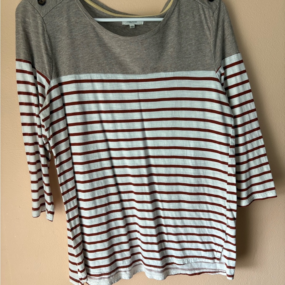 Maurices Gray and Red Striped Long Sleeve Top